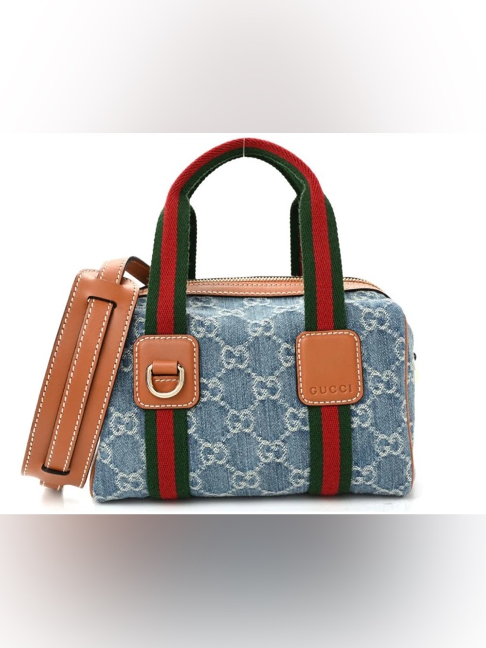 Gucci Denim Calfskin Web Mini Boston